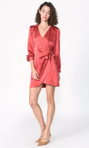 Donny Wrap Front Tie Sateen Dress