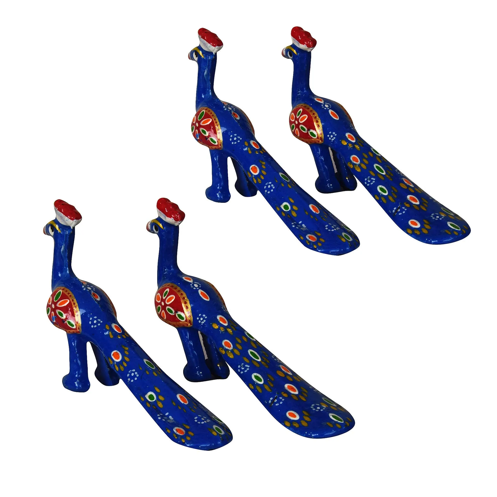 DreamKraft Handcrafted Peacock Showpiece (Set of 4, Blue)