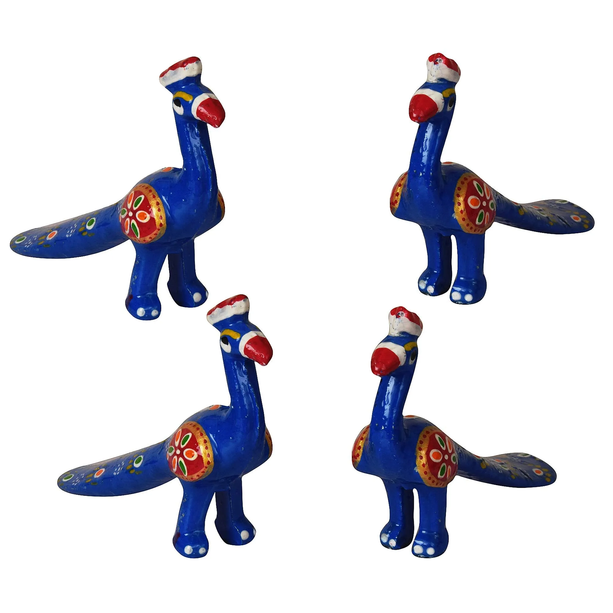 DreamKraft Handcrafted Peacock Showpiece (Set of 4, Blue)