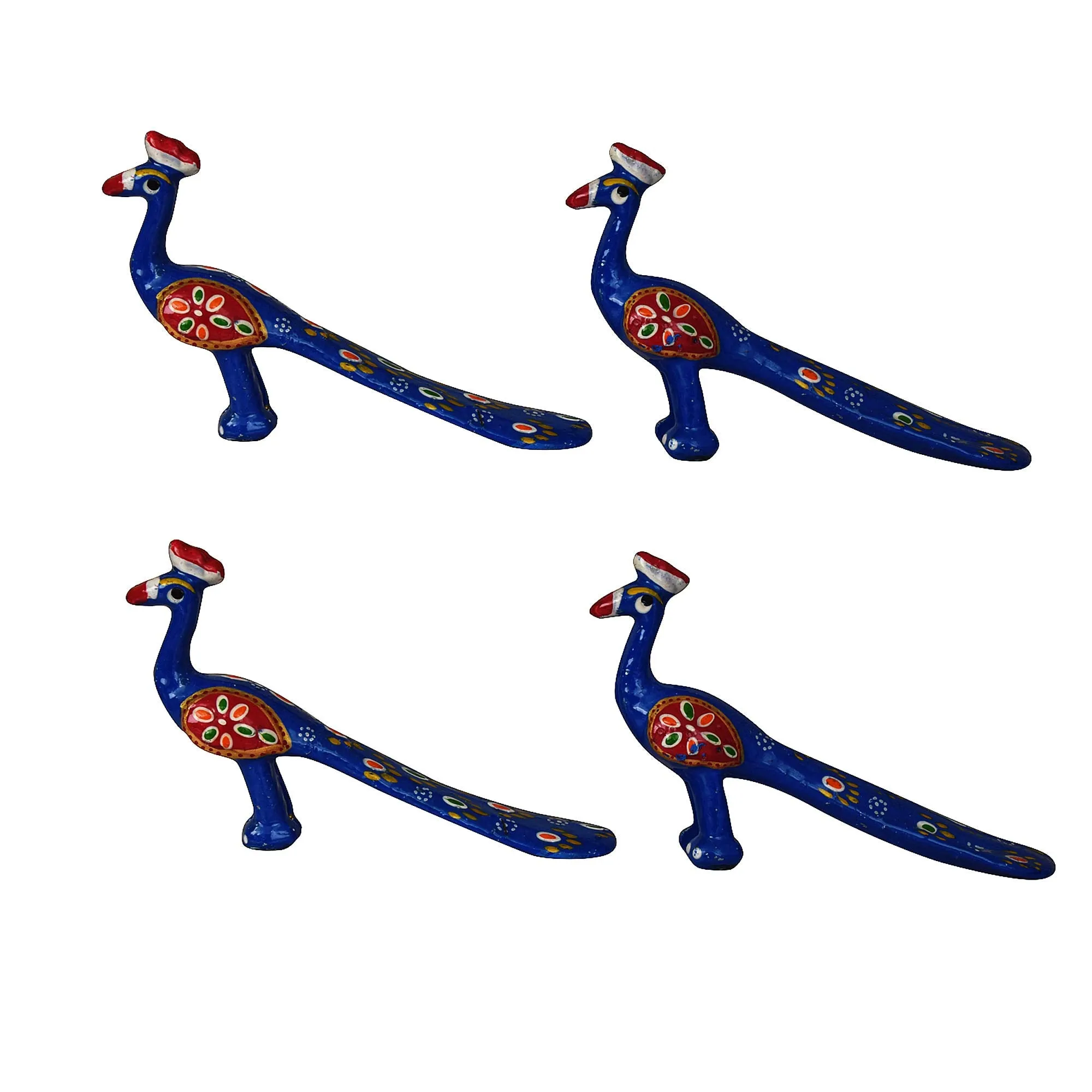 DreamKraft Handcrafted Peacock Showpiece (Set of 4, Blue)