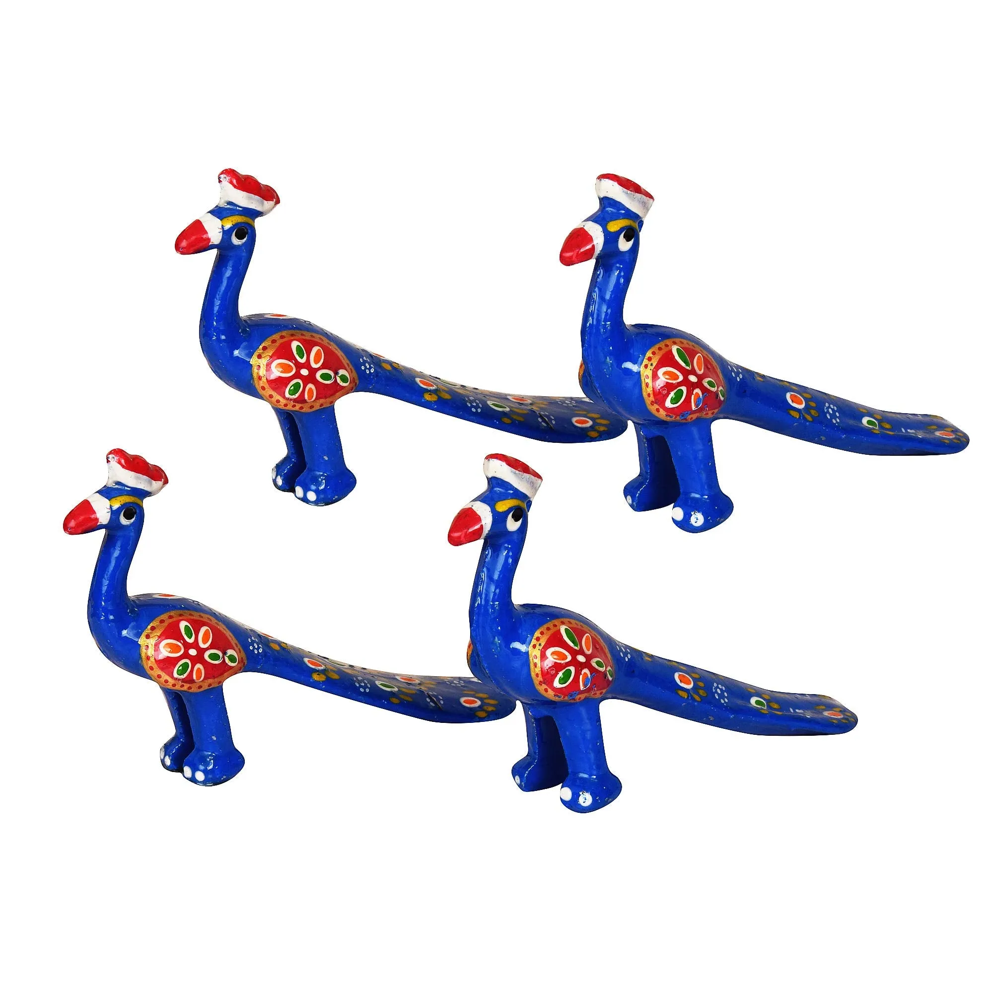 DreamKraft Handcrafted Peacock Showpiece (Set of 4, Blue)