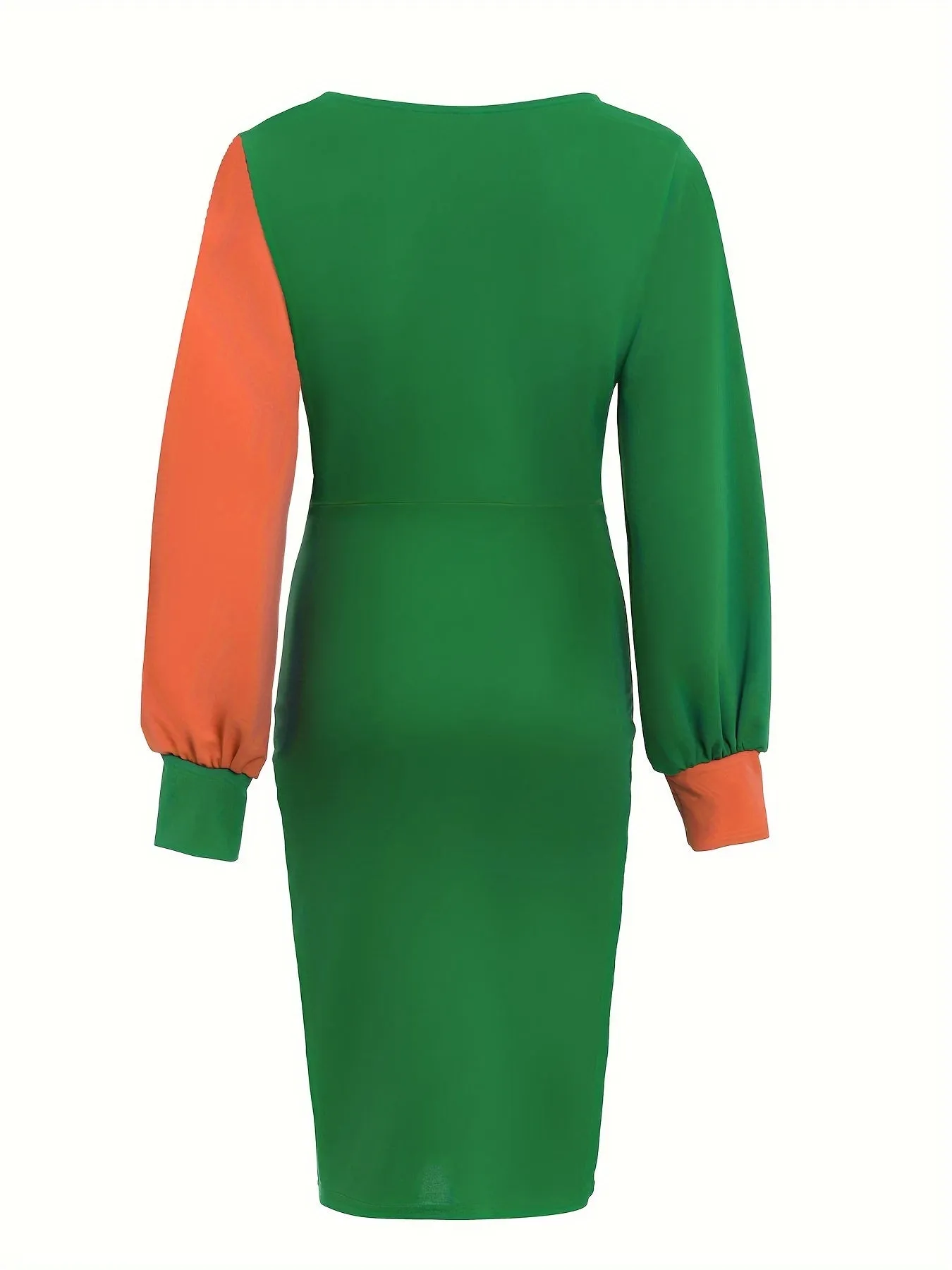 Elegant Knee-Length Bodycon Dress, Long Sleeve with Criss Cross Neckline and Belt, All-Season Women's Fashion