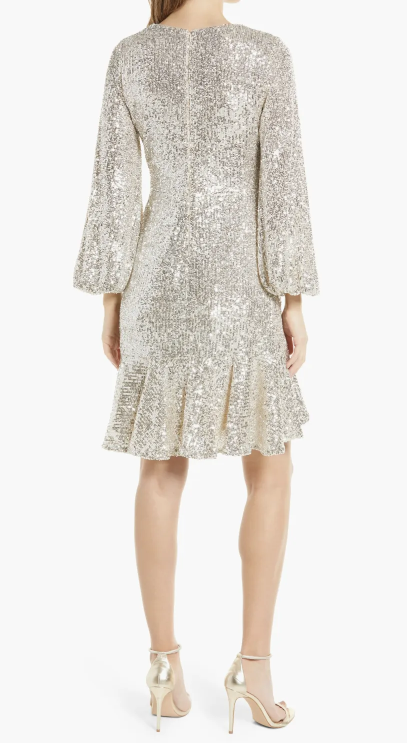 Eliza J Sparkly Long Sleeve V-neck Cocktail Dress EJ1M8812