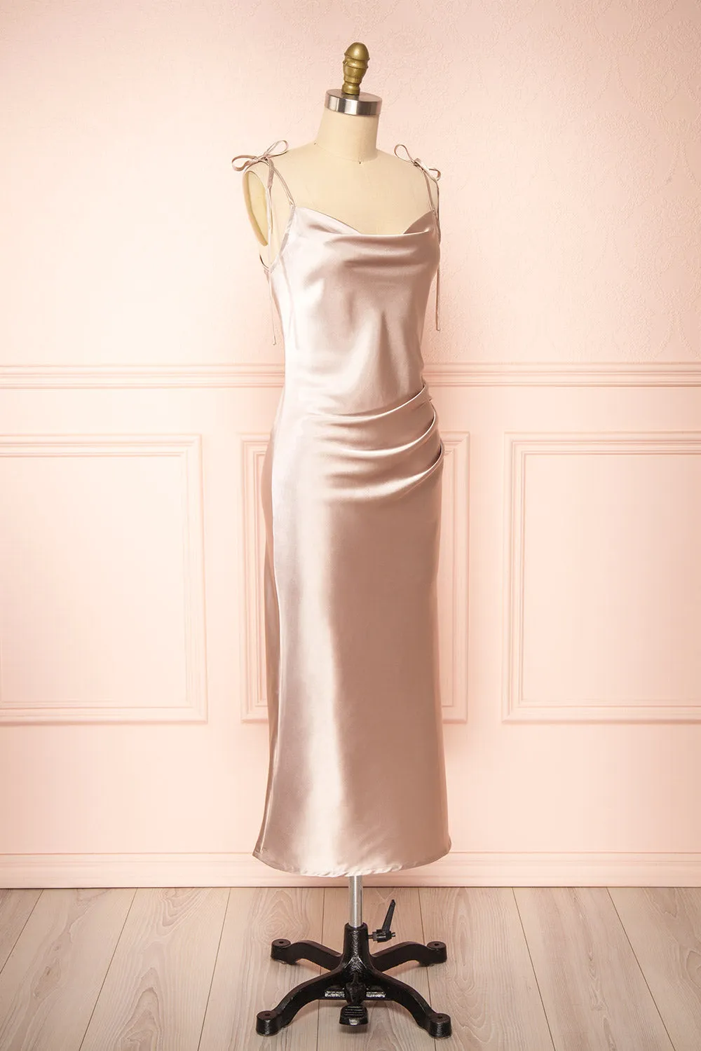 Elyse Champagne | Cowl Neck Midi Dress