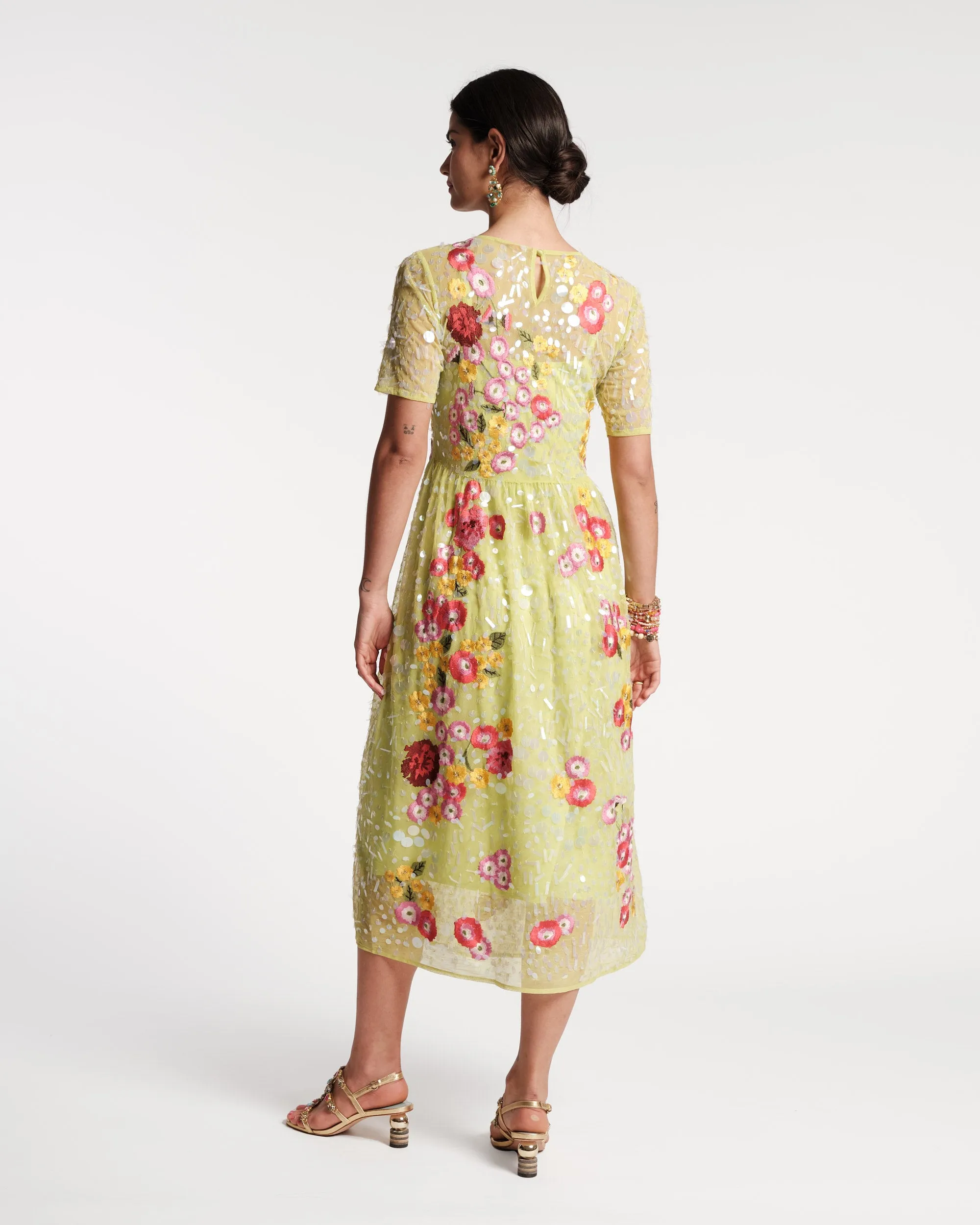 Faith Embroidered Dress Chamomile Cluster Green