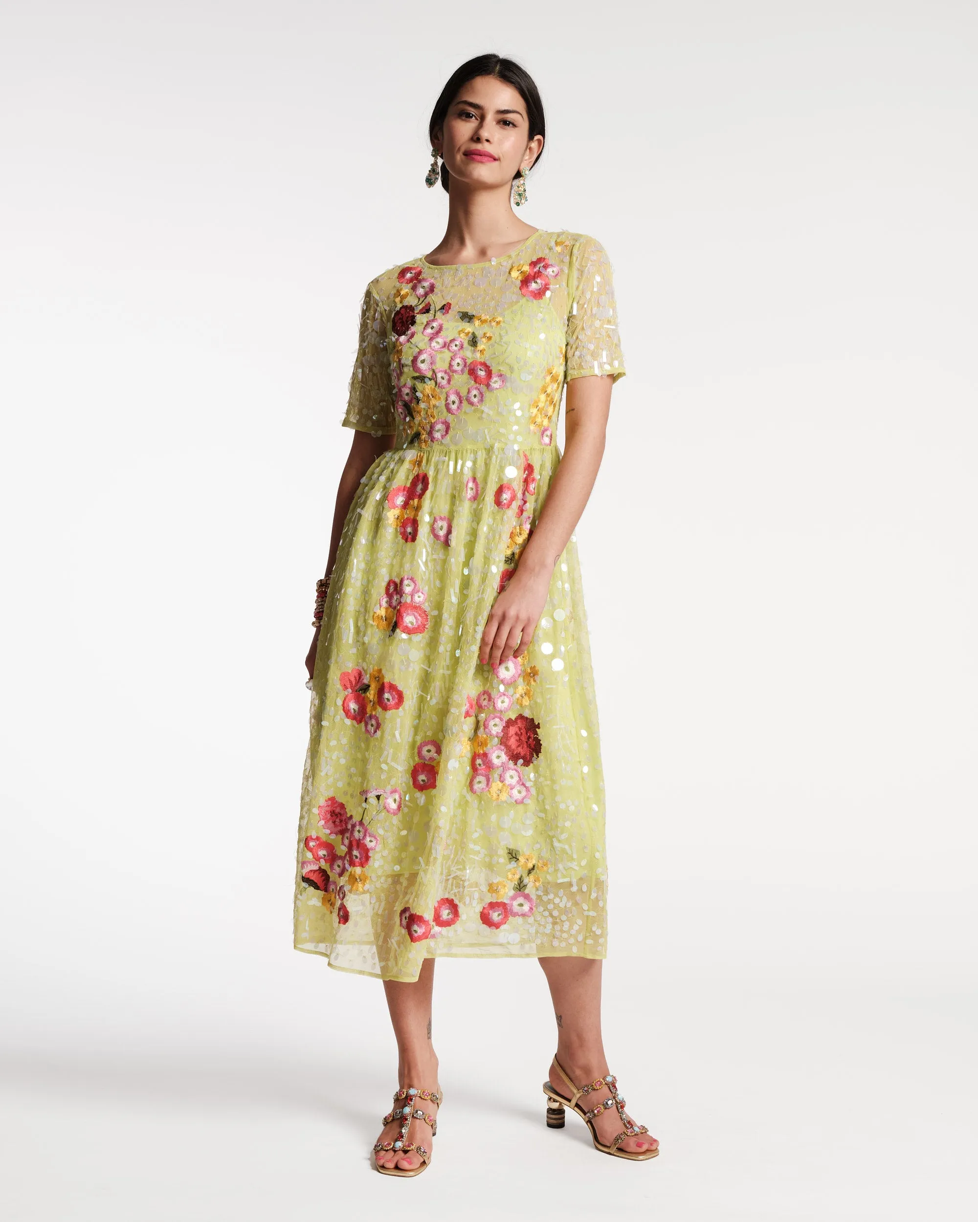 Faith Embroidered Dress Chamomile Cluster Green