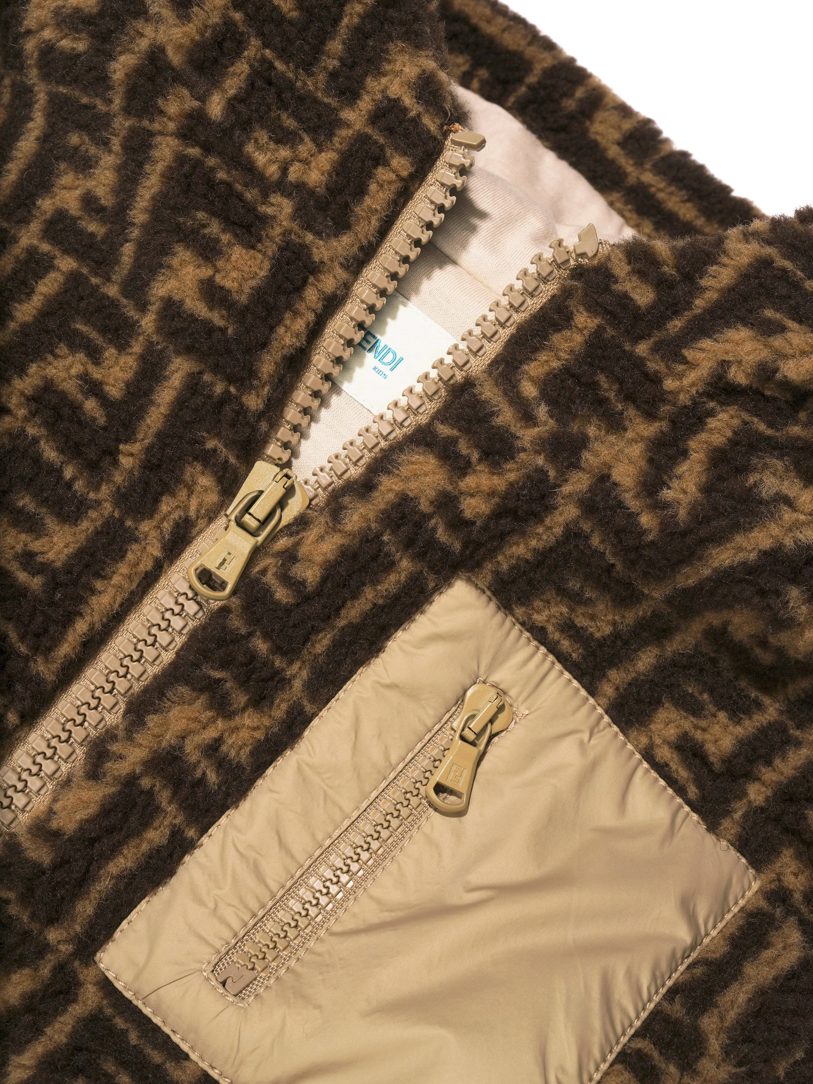 Fendi Kids FF Logo Sherpa Jacket in Brown