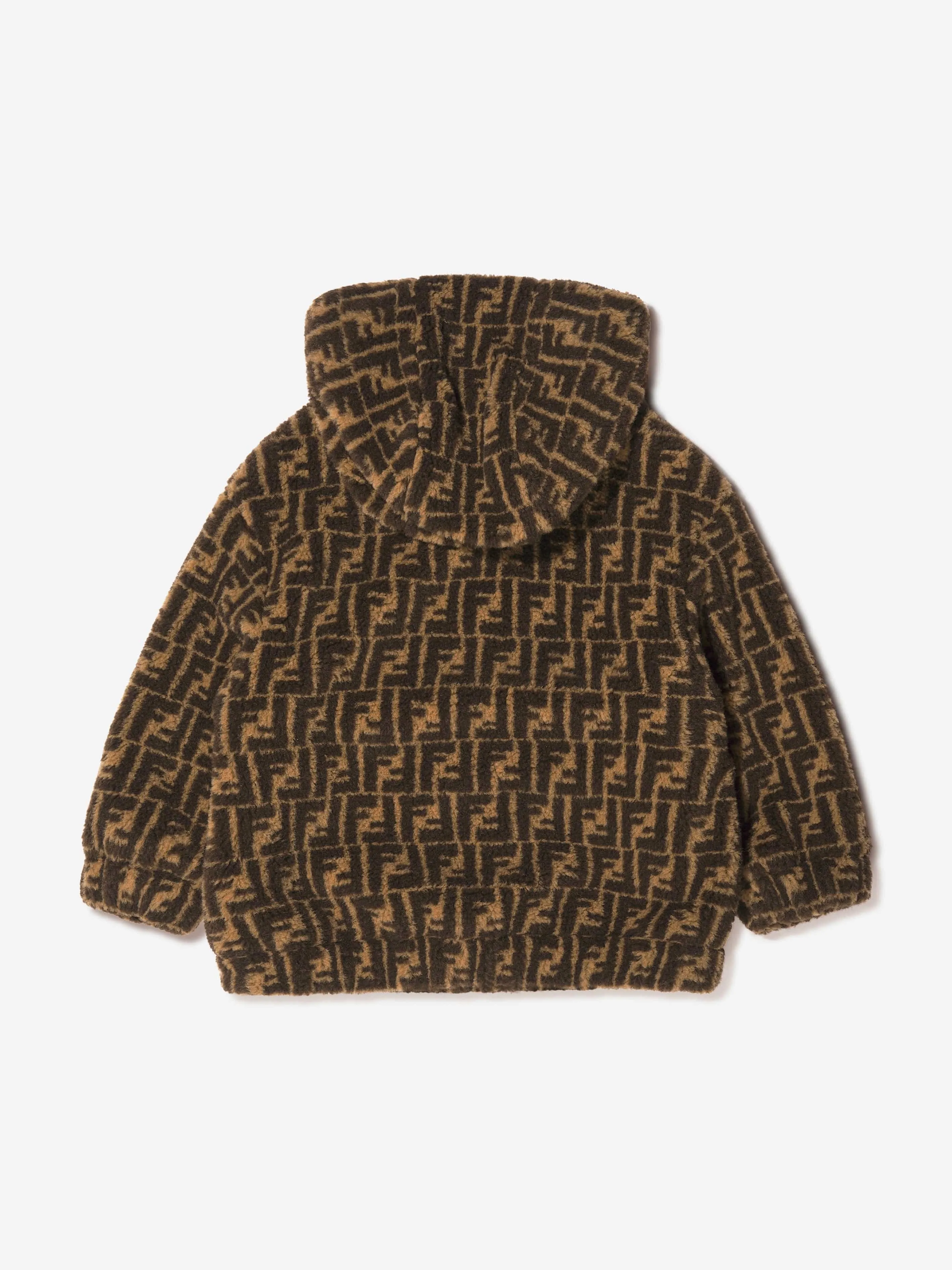 Fendi Kids FF Logo Sherpa Jacket in Brown