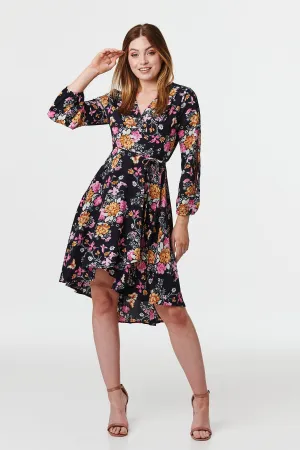 Floral Split Sleeve Wrap Dress