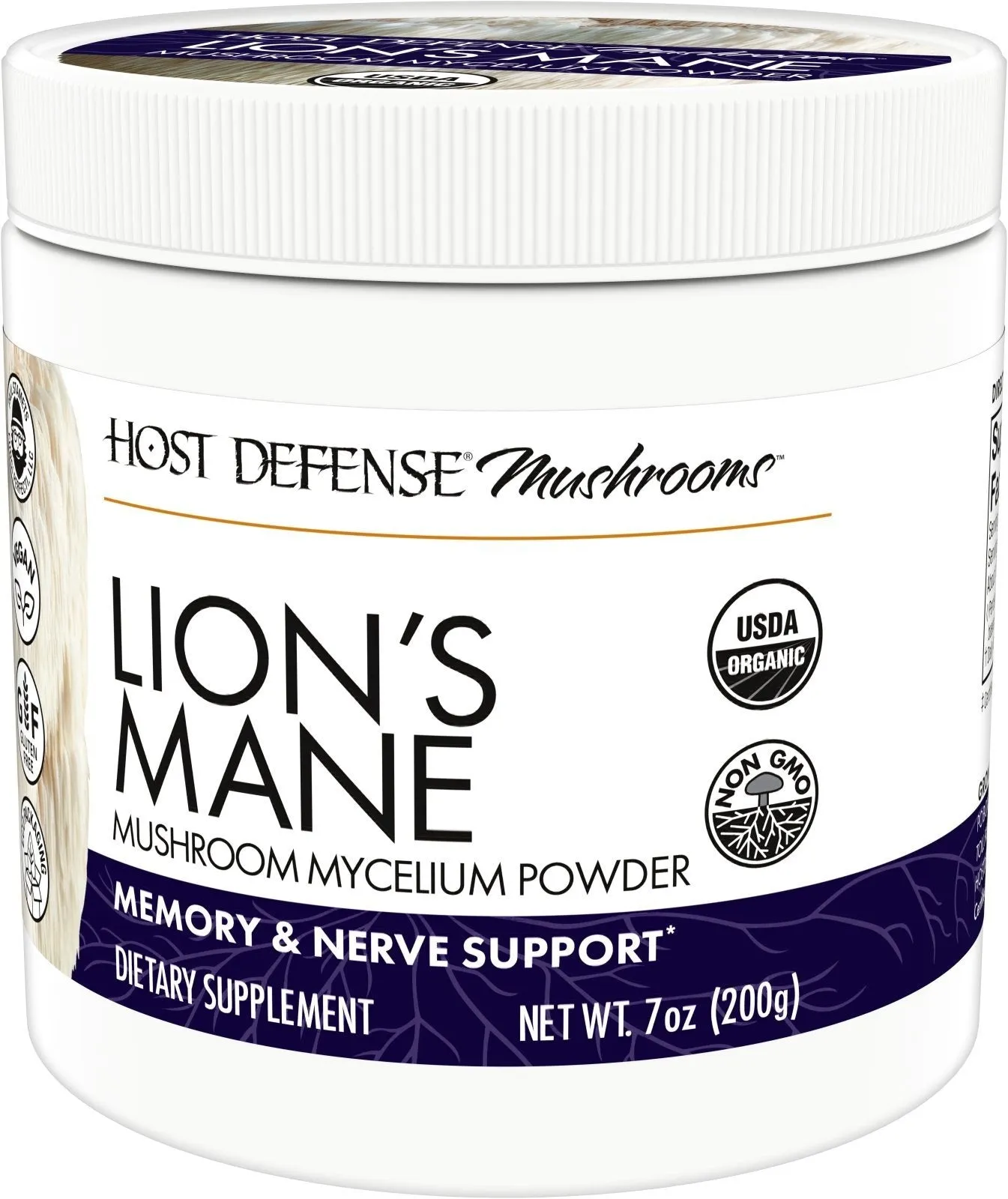 Fungi Perfecti/Host Defense Lion's Main-Memory & Nerve Support-Mushroom Mycelium 7 oz (200 grams) Powder