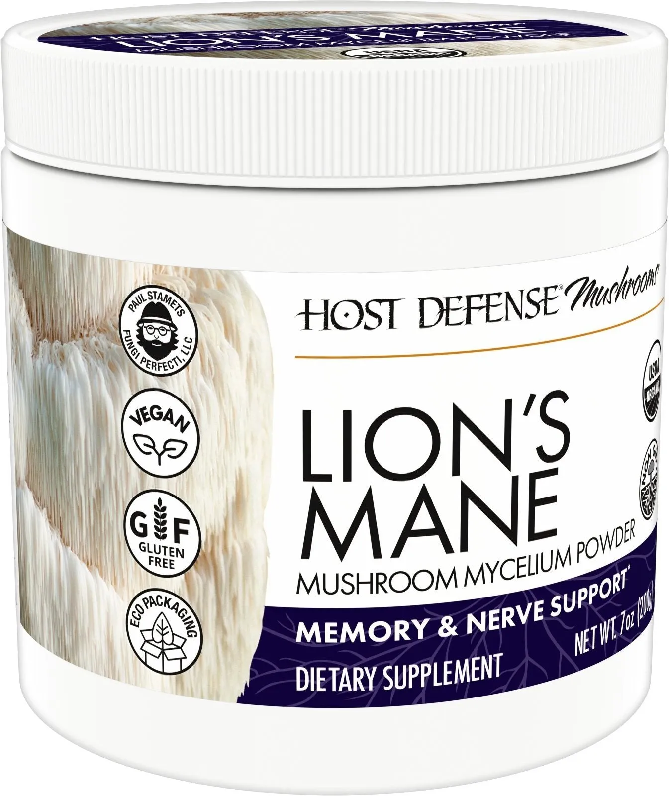 Fungi Perfecti/Host Defense Lion's Main-Memory & Nerve Support-Mushroom Mycelium 7 oz (200 grams) Powder