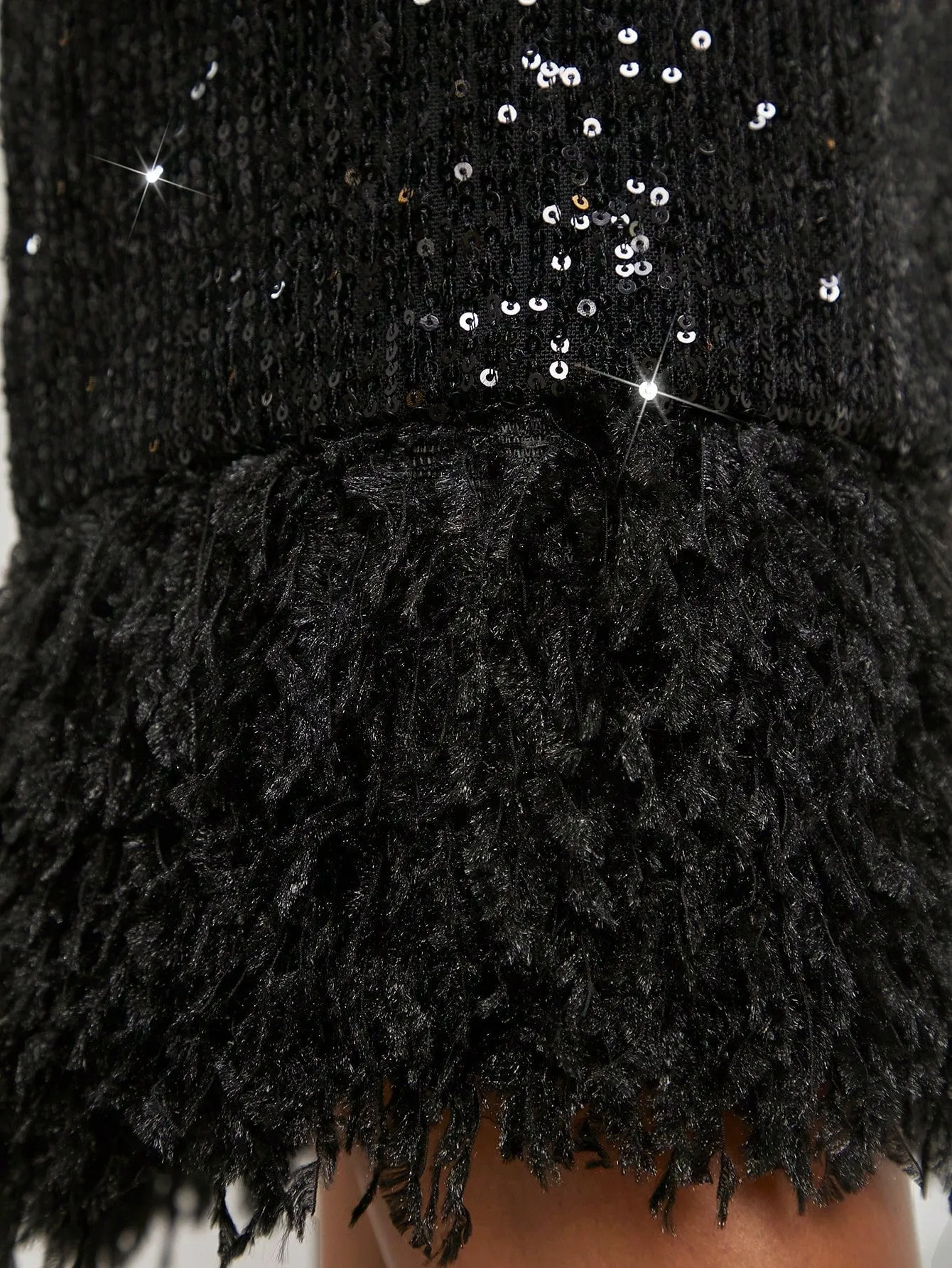 Fuzzy Hem Sequin Slip Dress