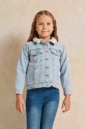 Girls Blue Denim With Sherpa Lining Jacket