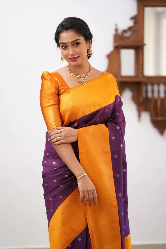 Glittering Purple Soft Silk Saree With Improbable Blouse Piece