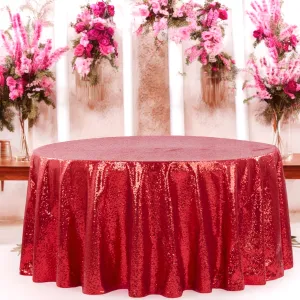 Glitz Sequins 120" Round Tablecloth - Apple Red