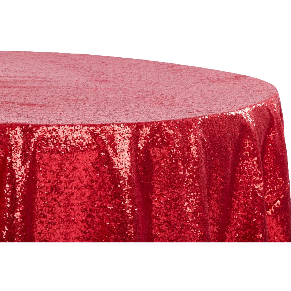 Glitz Sequins 120" Round Tablecloth - Apple Red