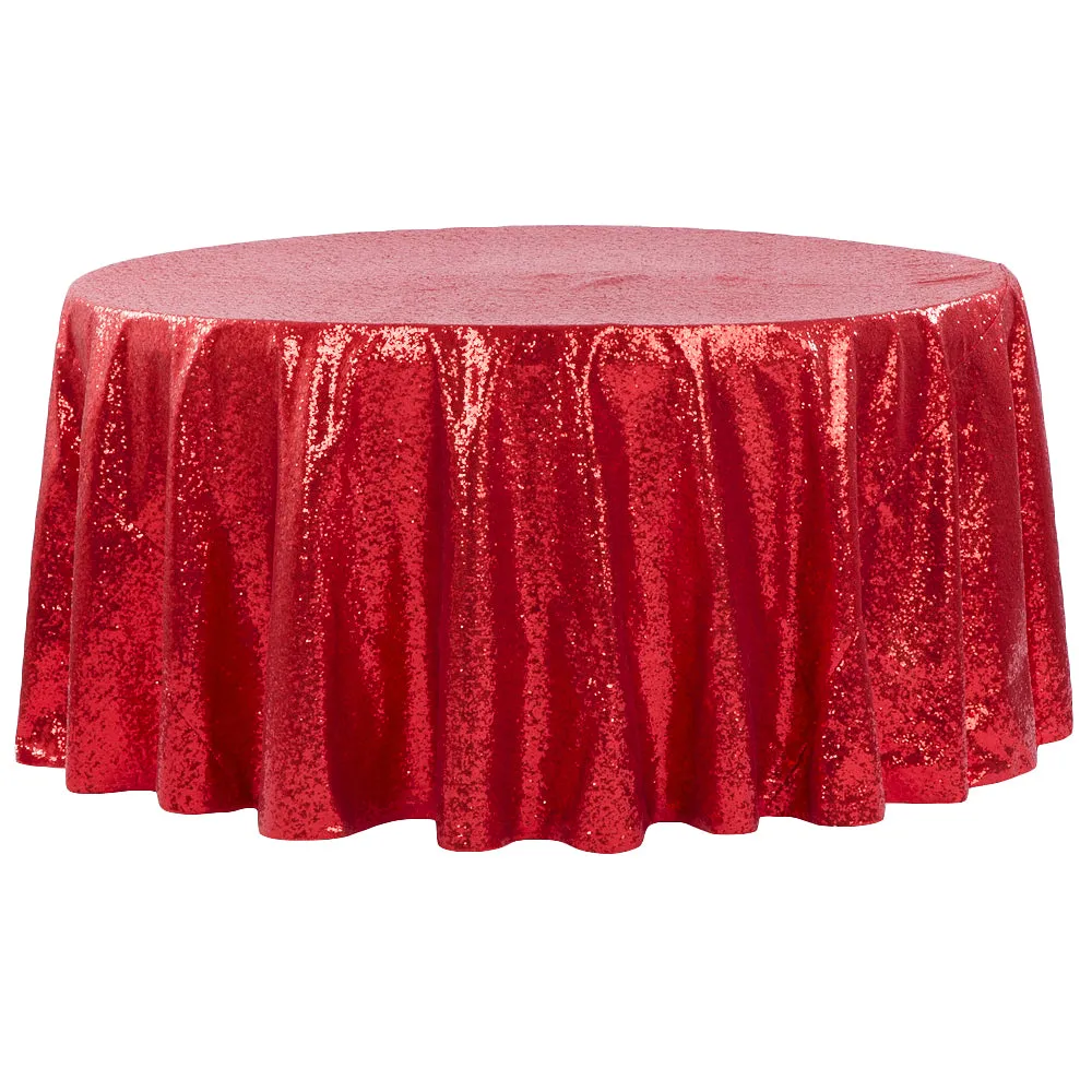 Glitz Sequins 120" Round Tablecloth - Apple Red