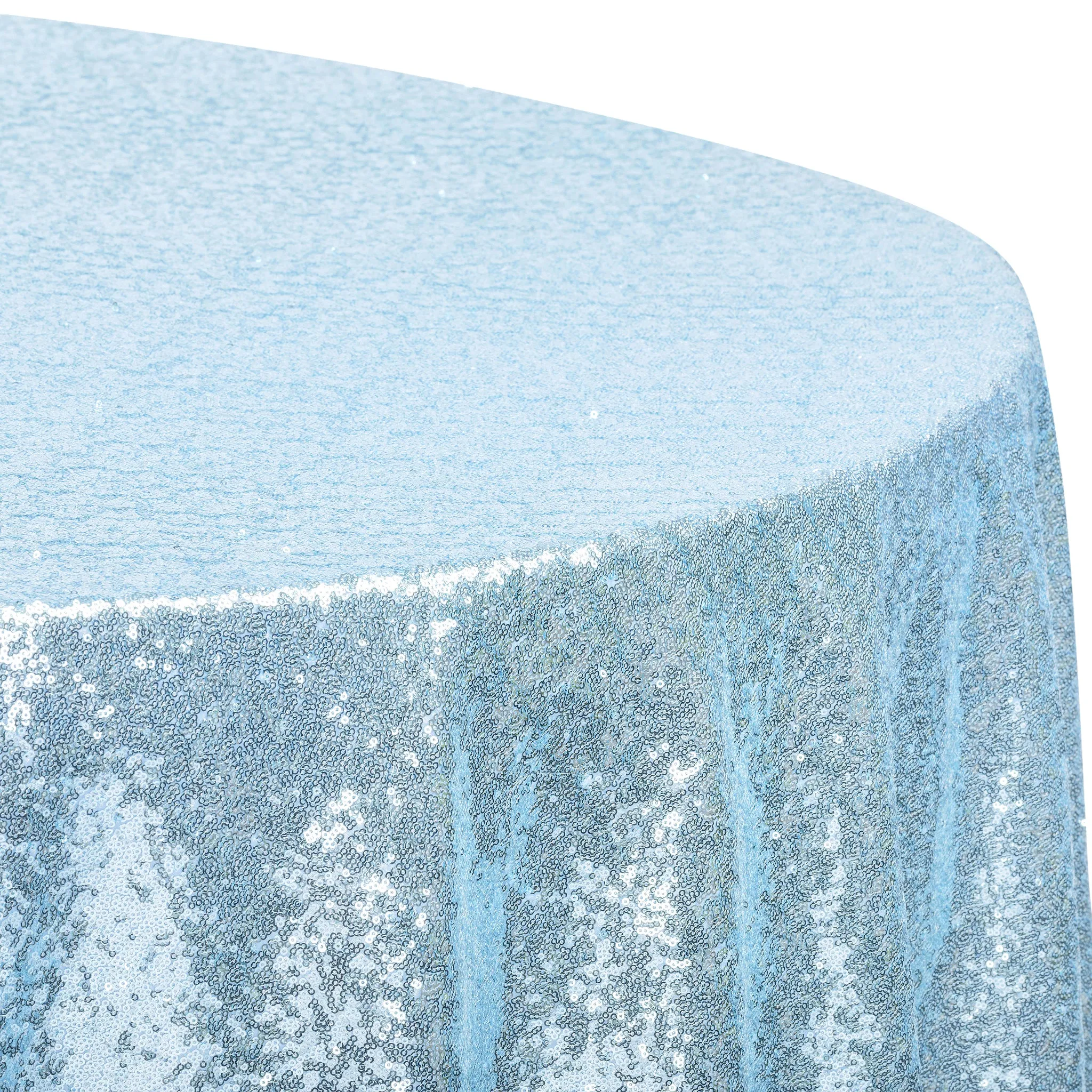 Glitz Sequins 120" Round Tablecloth - Baby Blue