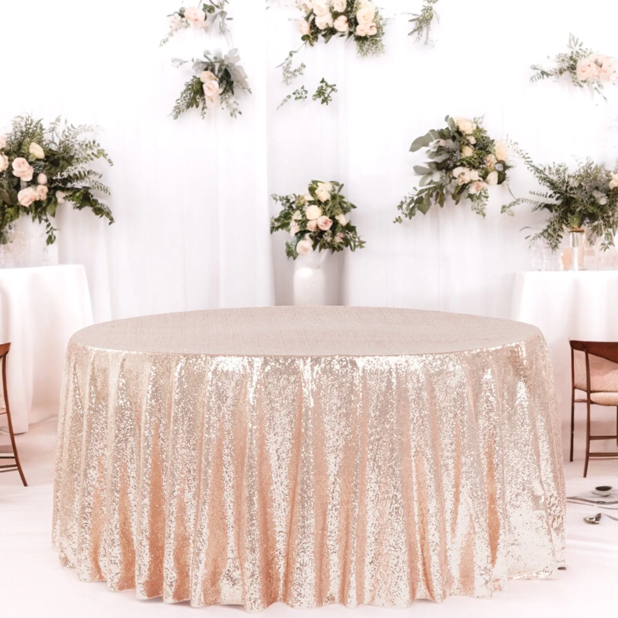 Glitz Sequins 120" Round Tablecloth - Blush/Rose Gold