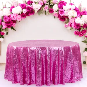 Glitz Sequins 120" Round Tablecloth - Fuchsia