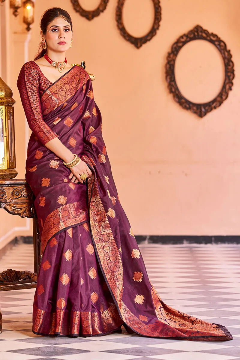 Glorious Purple Soft Banarasi Silk Saree With Glowing Blouse Piece