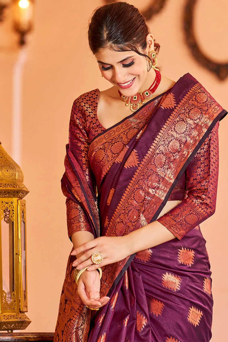 Glorious Purple Soft Banarasi Silk Saree With Glowing Blouse Piece