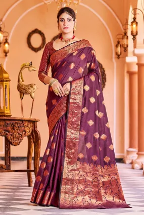 Glorious Purple Soft Banarasi Silk Saree With Glowing Blouse Piece