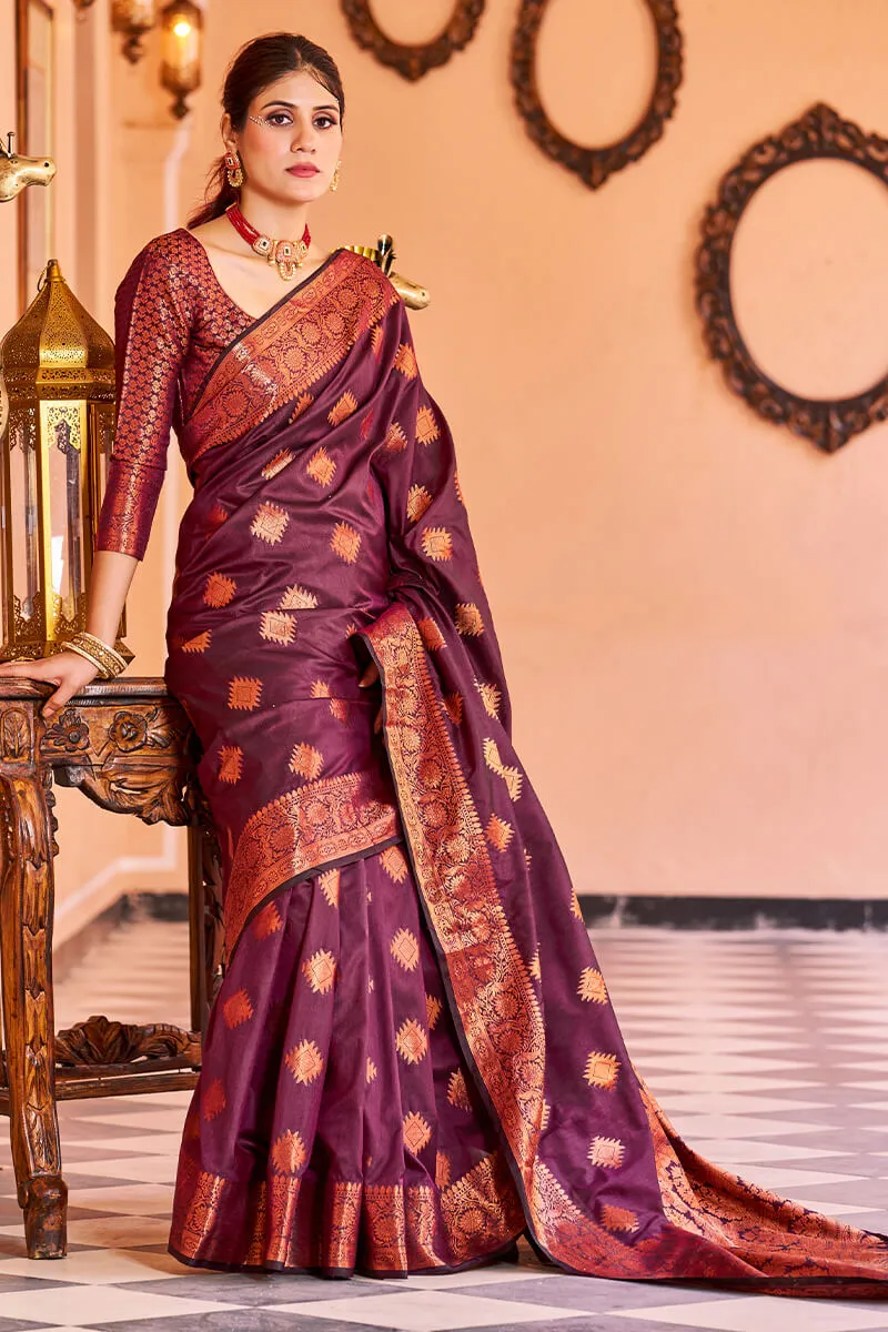 Glorious Purple Soft Banarasi Silk Saree With Glowing Blouse Piece