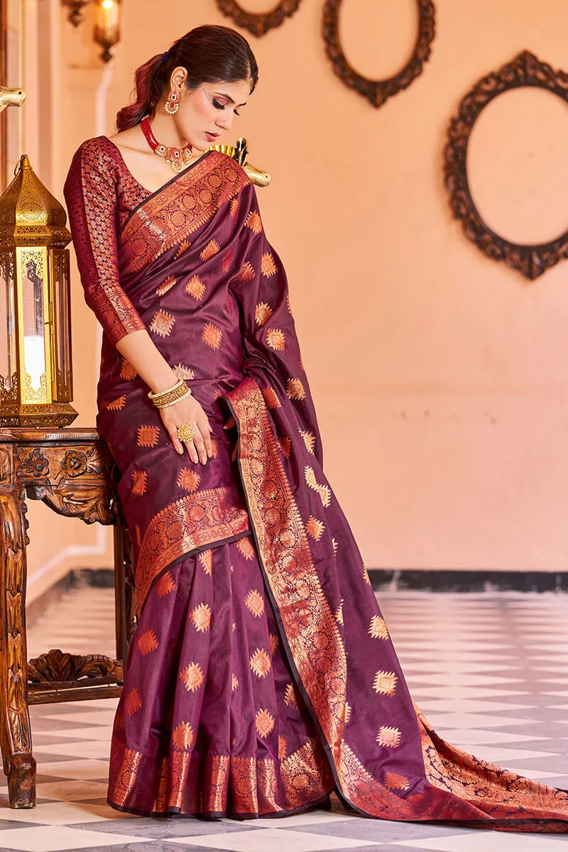 Glorious Purple Soft Banarasi Silk Saree With Glowing Blouse Piece