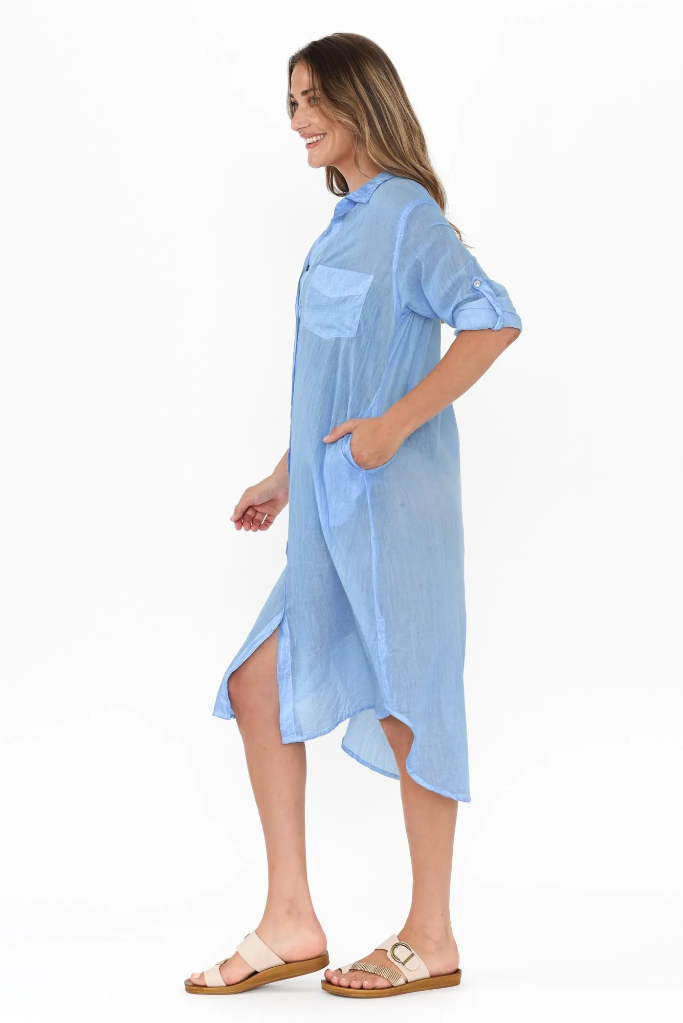 Hailey Blue Cotton Button Kaftan