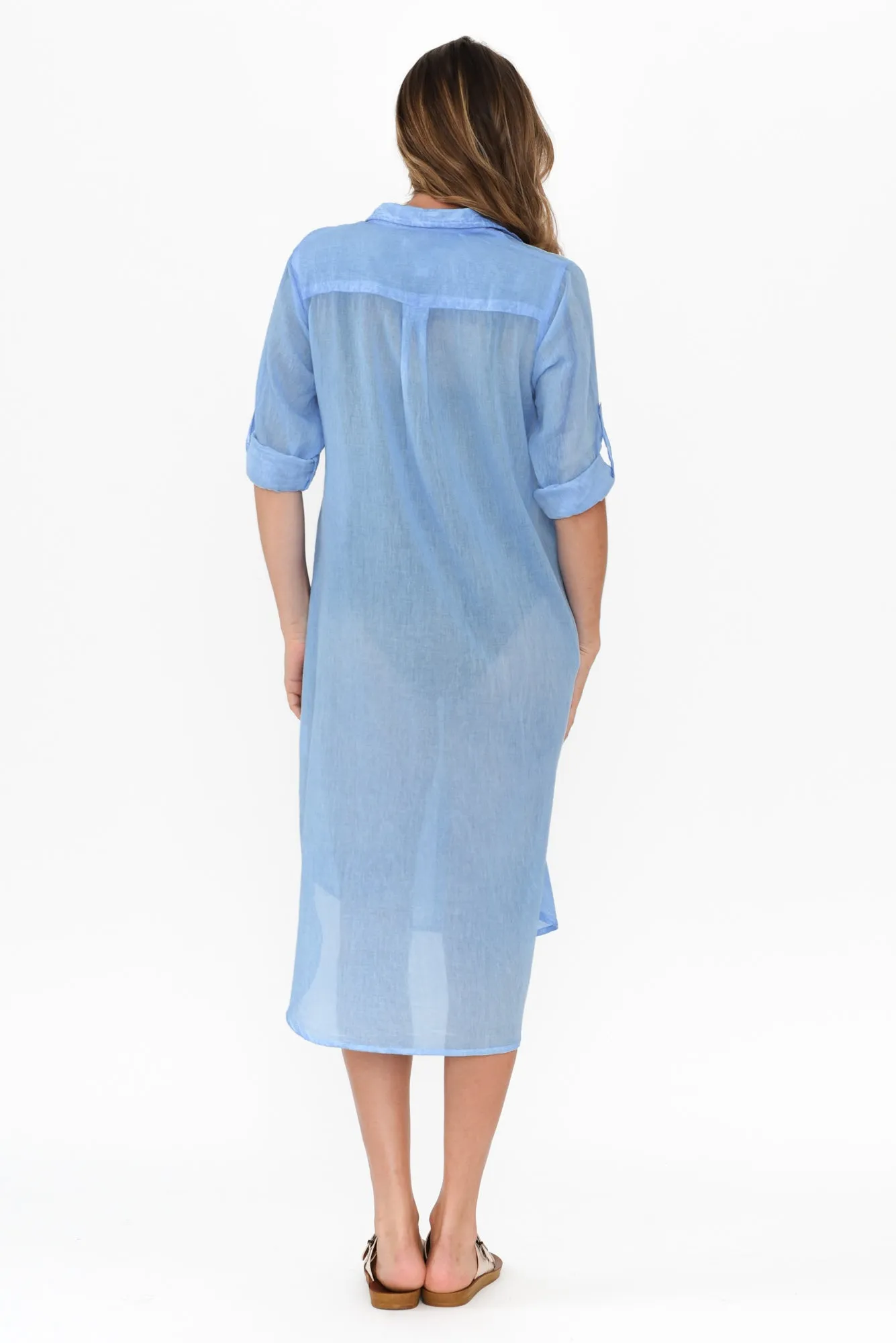 Hailey Blue Cotton Button Kaftan