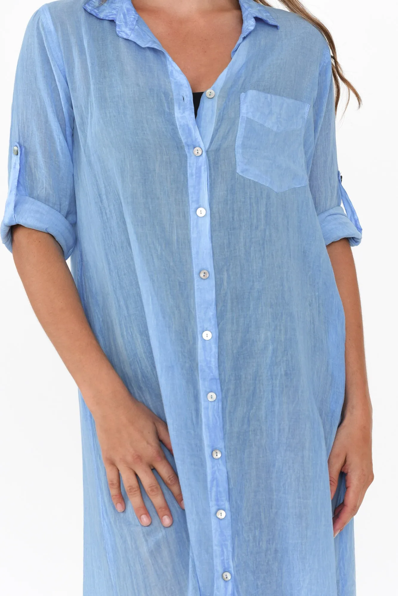 Hailey Blue Cotton Button Kaftan