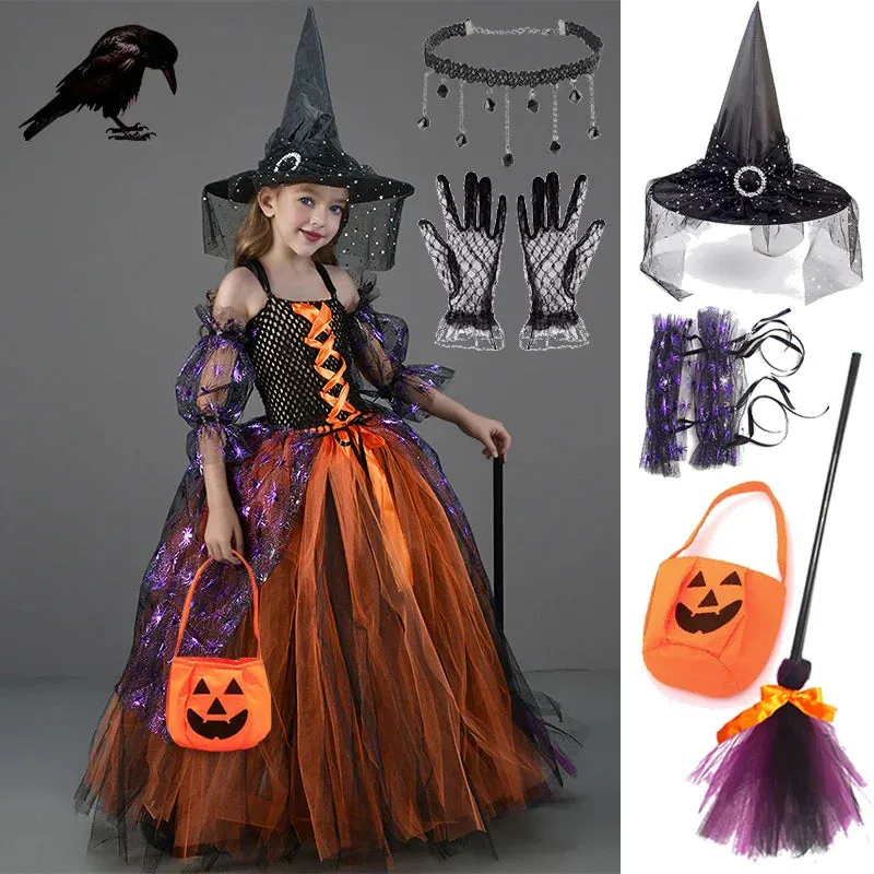 Halloween Tutu Baby Witch Luxurious Kid Party Cosplay Dress-up