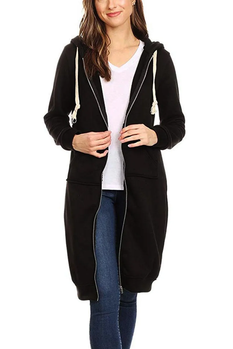 Hooded Zipper Long Sweatshirt