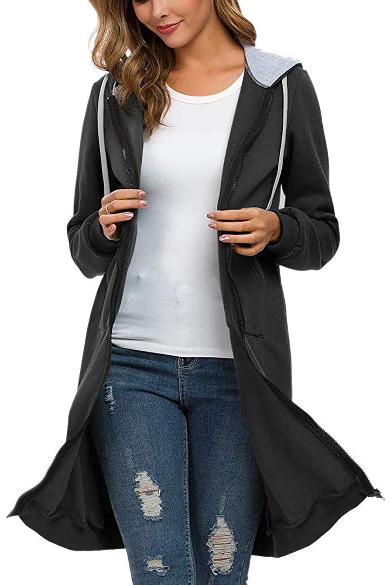 Hooded Zipper Long Sweatshirt