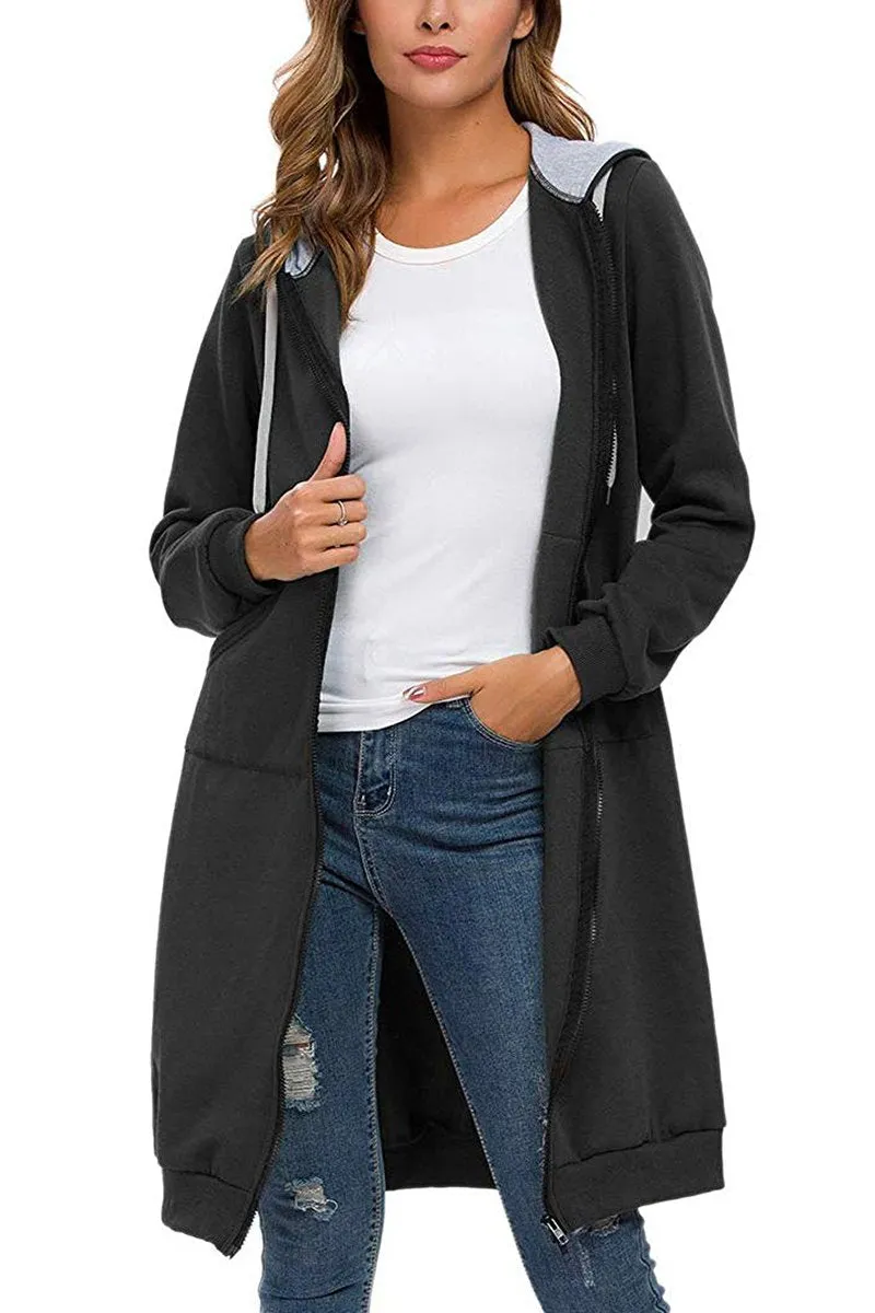 Hooded Zipper Long Sweatshirt