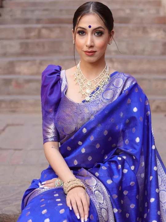 Improbable Blue Soft Silk Saree With Glittering Blouse Piece