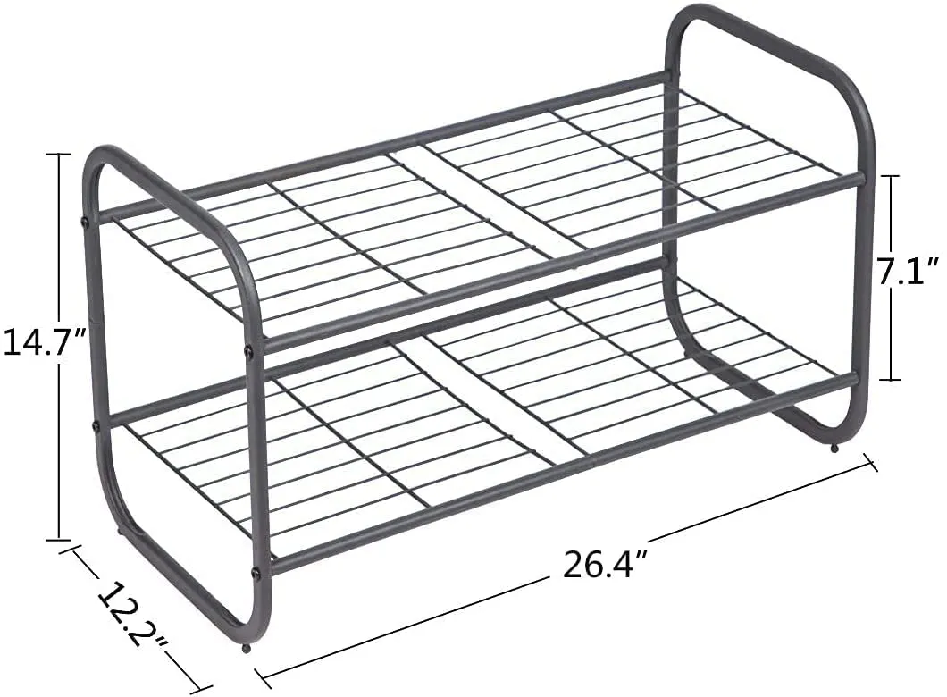 INDIAN DECOR. 45166 Shoe Storage / 2-Tier Metal Shoe Rack, Free Standing Shoe Storage Organizer, Wire Grid Shoe Tower for Closet Bedroom & Entryway