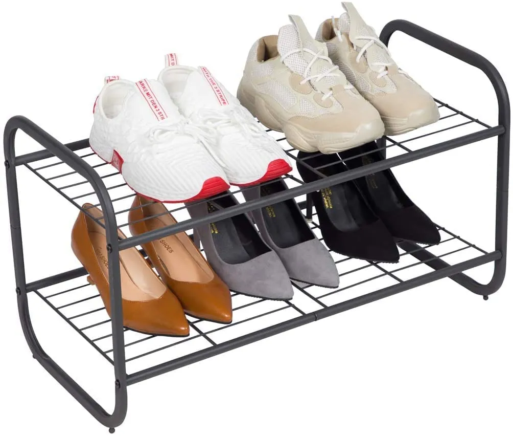 INDIAN DECOR. 45166 Shoe Storage / 2-Tier Metal Shoe Rack, Free Standing Shoe Storage Organizer, Wire Grid Shoe Tower for Closet Bedroom & Entryway