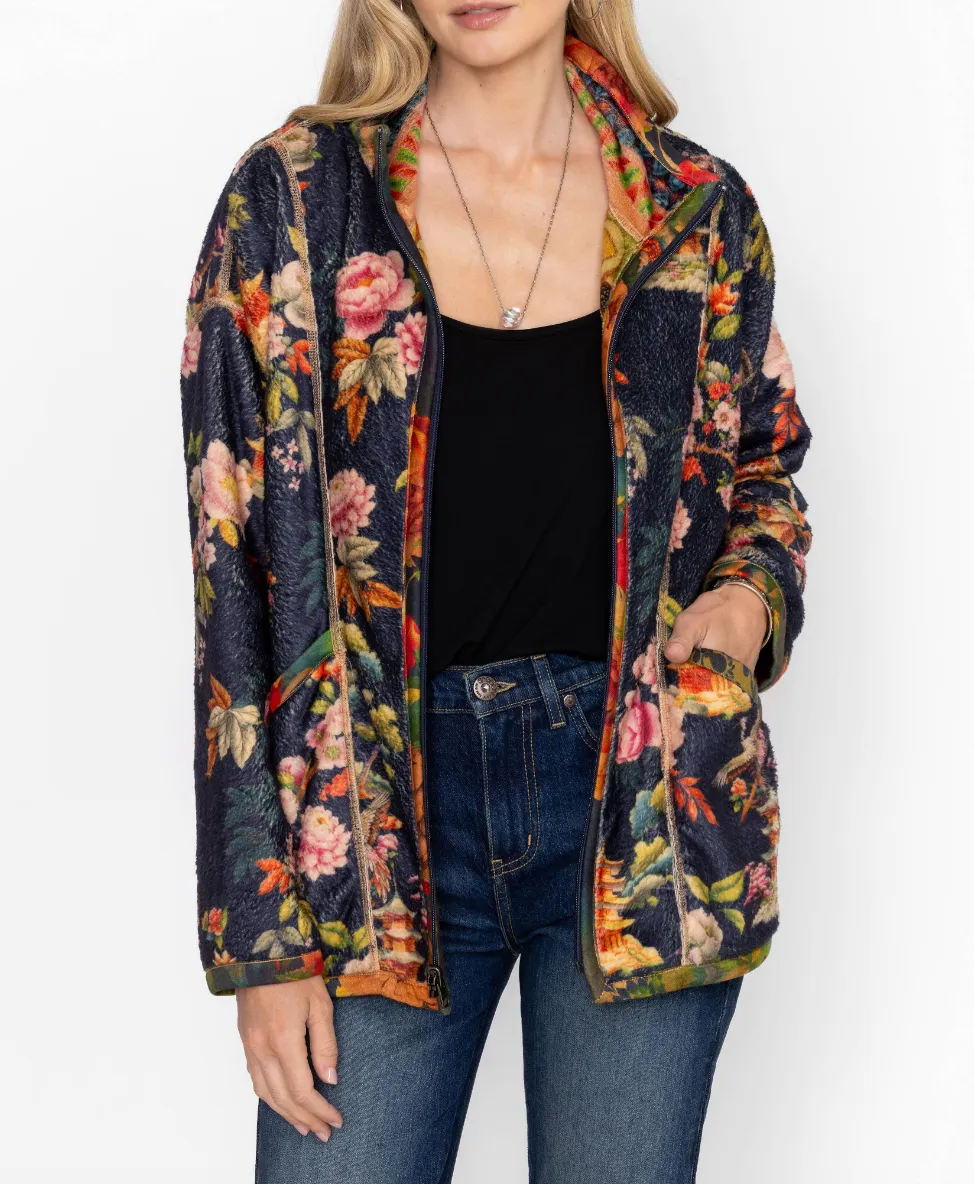 Joan Zip Reversible Sherpa Jacket - Tie Dye Scarf Print