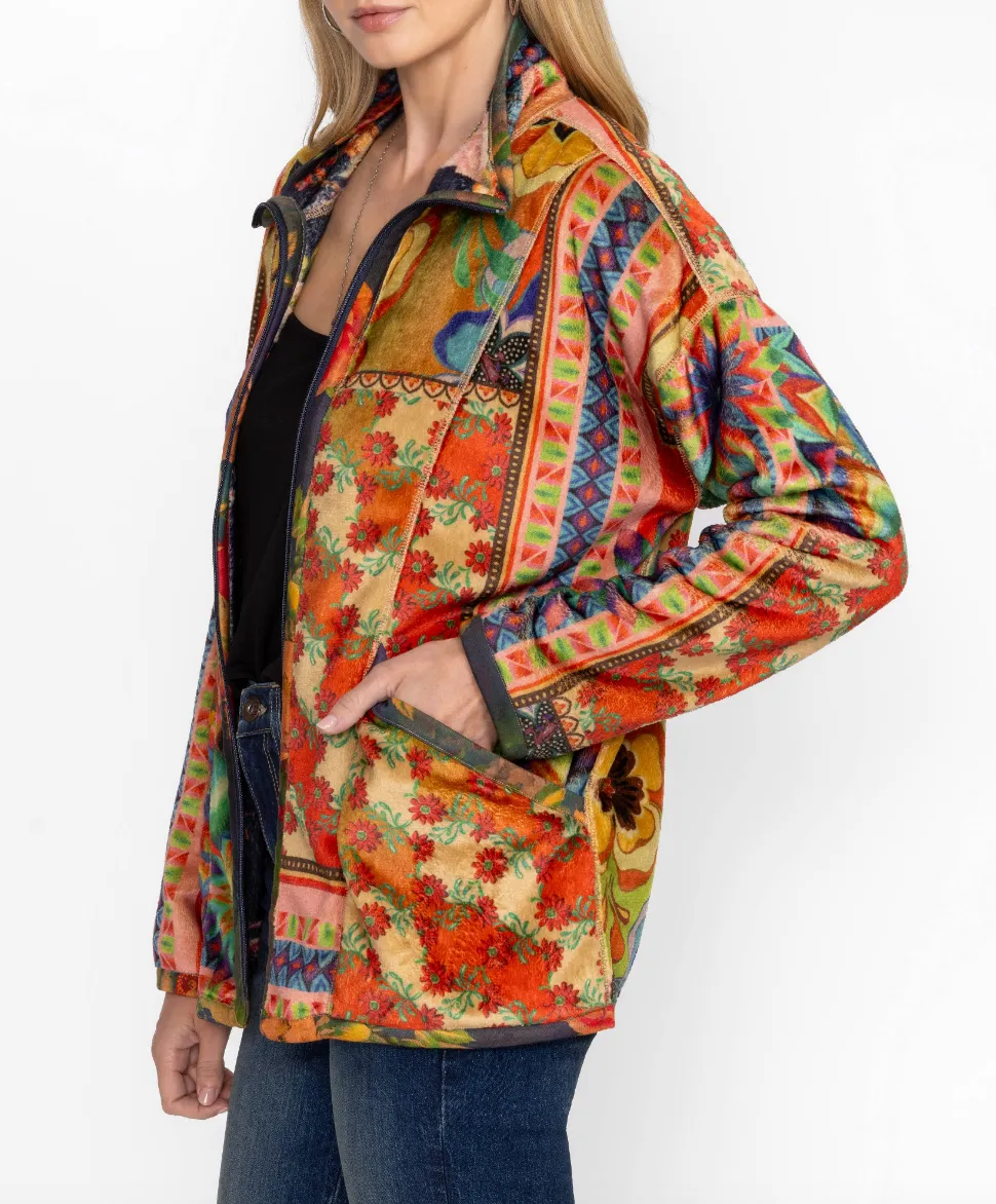 Joan Zip Reversible Sherpa Jacket - Tie Dye Scarf Print