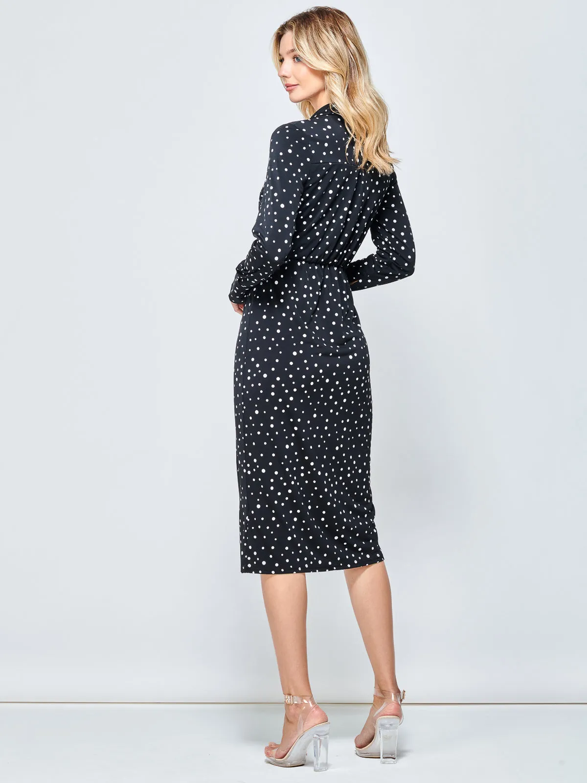 Jolie Moi Spot Print Wrap Midi Shirt Dress, Black Spot