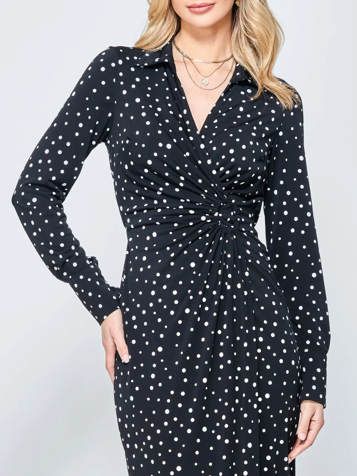 Jolie Moi Spot Print Wrap Midi Shirt Dress, Black Spot