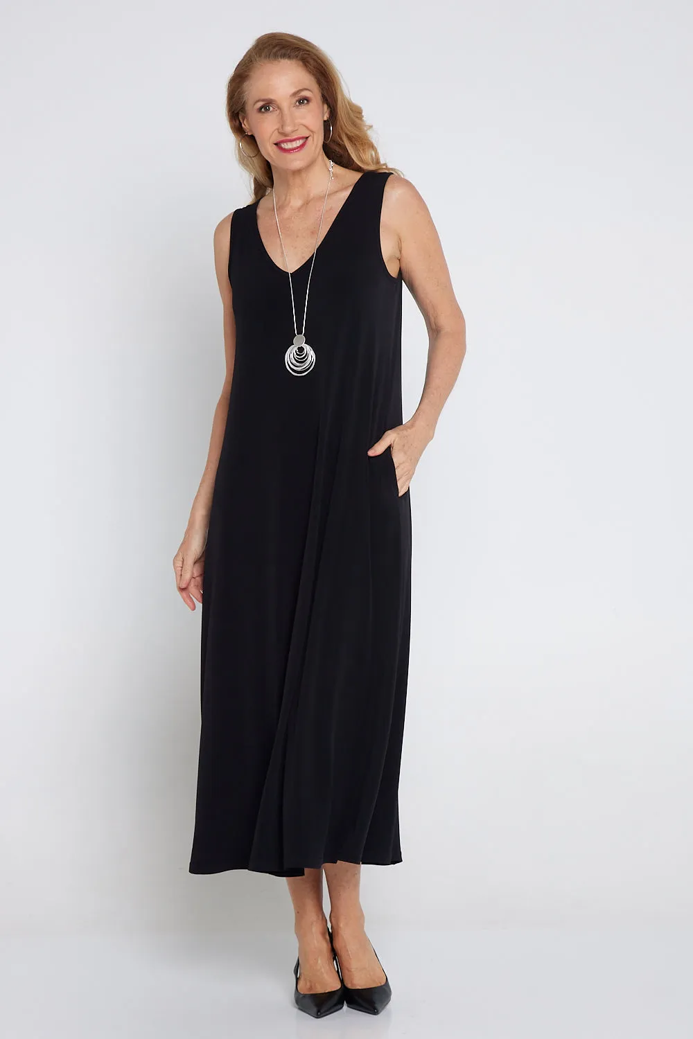 Kathleen A-Line Stretch Midi - Black