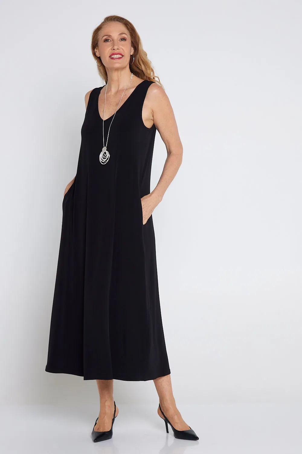 Kathleen A-Line Stretch Midi - Black