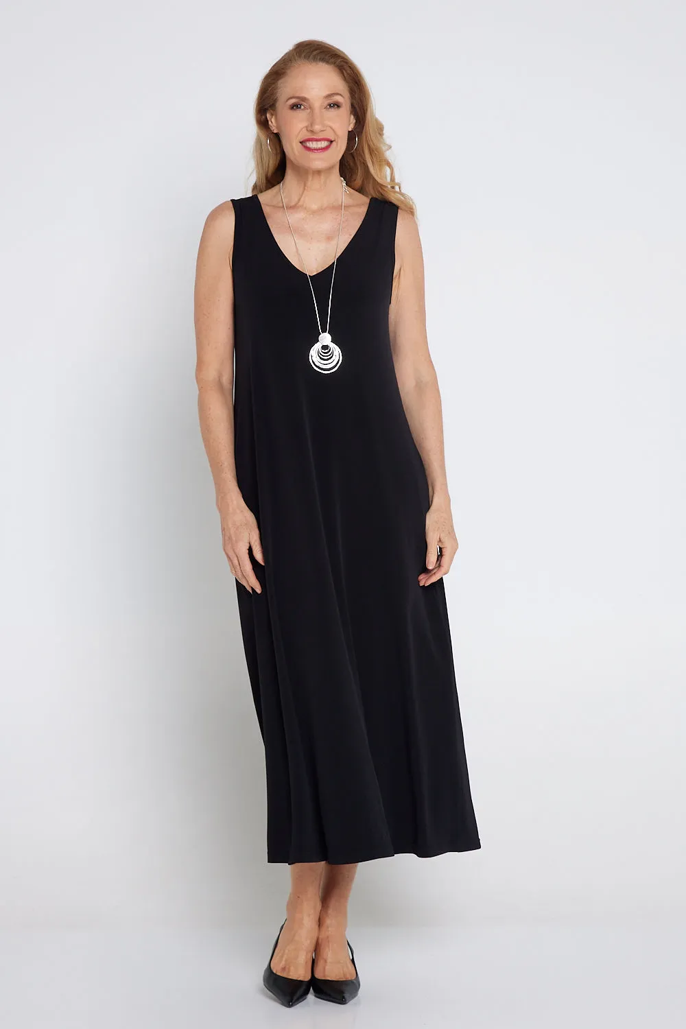 Kathleen A-Line Stretch Midi - Black