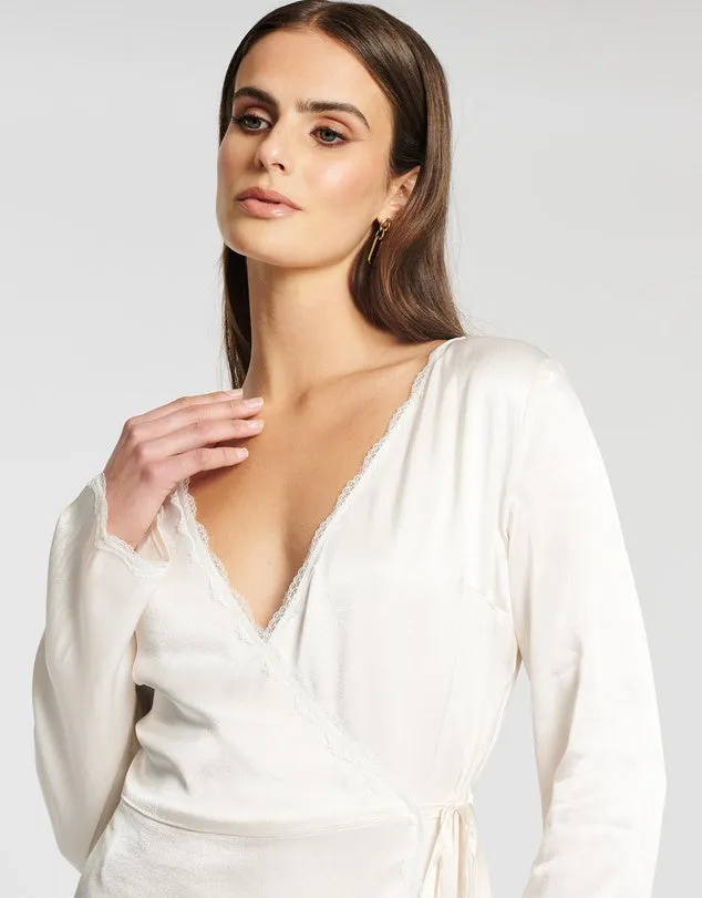 LAST DANCE LS WRAP DRESS CREAM