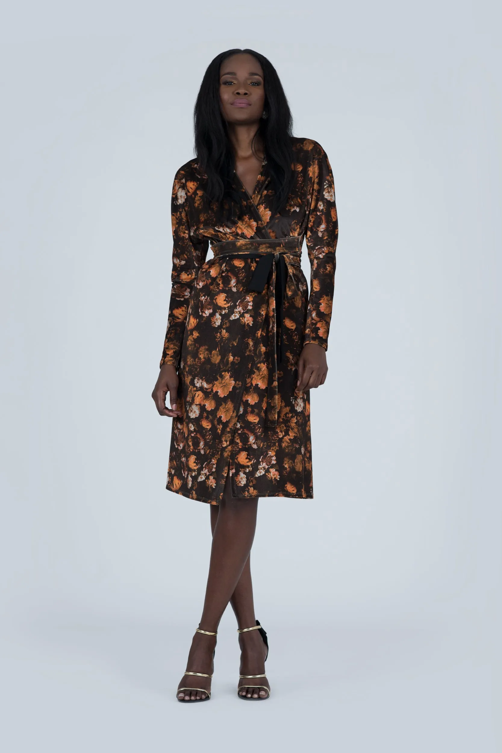 Lava Print Stretch Velvet Wrap Dress