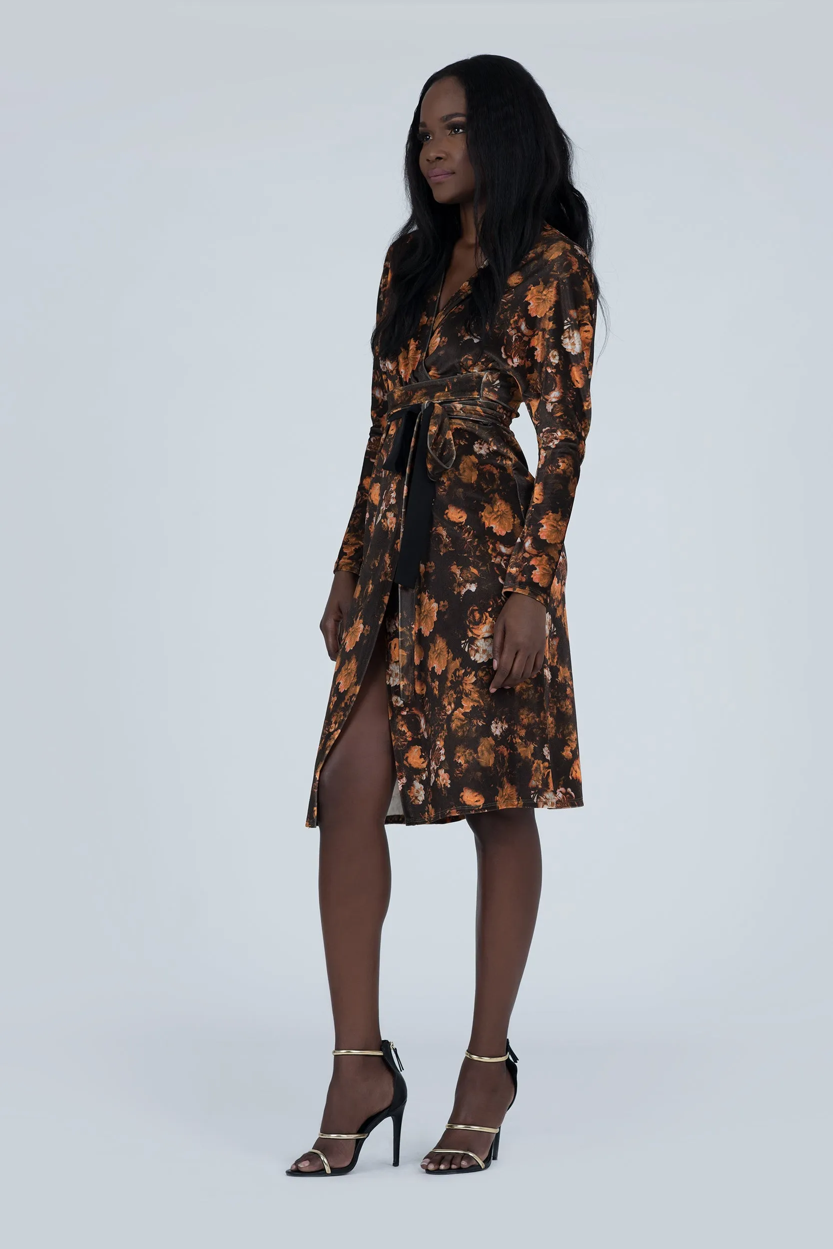 Lava Print Stretch Velvet Wrap Dress