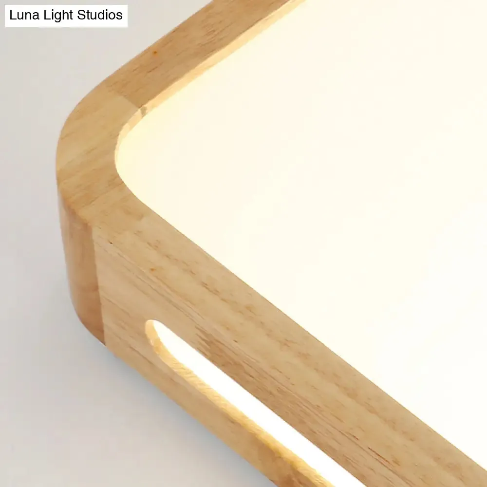 LED Wooden Rectangle Flush Mount Ceiling Light with Acrylic Diffuser - Simple Style for Living Room